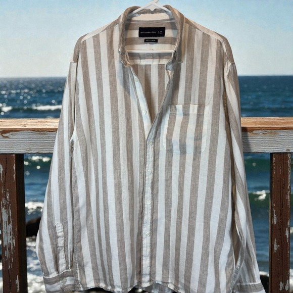 Abercrombie & Fitch Tops - Abercrombie Fitch Linen Striped Oversized Button Up Blouse Medium Coastal Chic